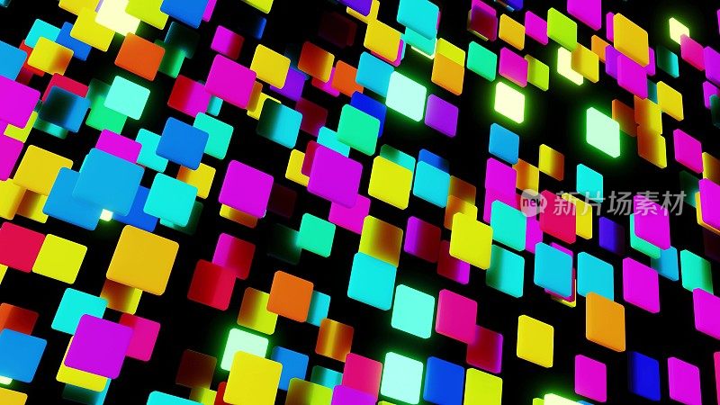 3 d渲染。简单的几何背景与彩色板在平面上闪烁像霓虹灯。创意丰富多彩的背景。